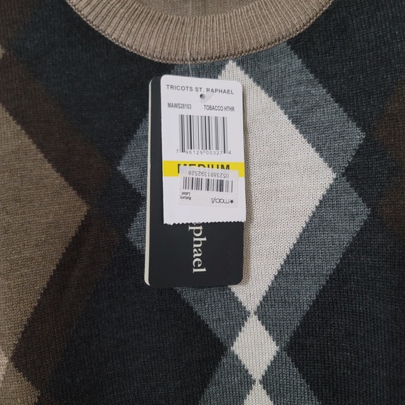 Tricots St Raphael Argyle Sweater M Brown Pullover Preppy Crew Grandpa Academia - Picture 4 of 6